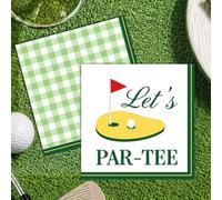 FYSUIMU 50 Pcs Golf Cocktail Napkins Green Checkered Let’s PAR-TEE Paper Napkins Disposable Decorative Beverage Napkin for Golf Themed Party Birthday Gathering Supplies
