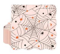 FYSUIMU 50 Pcs Halloween Paper Napkins Scalloped Disposable Napkins Pink Spider Web Luncheon Dinner Napkin for Halloween Party Supplies Table Decor