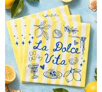 FYSUIMU 50 Pcs La Dolce Vita Cocktail Napkins Yellow Striped Lemon Pizza Paper Napkins Disposable Decorative Beverage Napkin for Summer Italian Themed Party Bridal Shower Decor