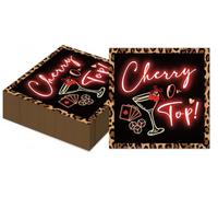 FYSUIMU 50 Pcs Leopard Cherry on Top Cocktail Napkin Disposable Paper Napkin Cheetah Print Drink Beverage Napkins for Girls Cherry Theme Bridal Shower Birthday Bachelorette Party Table Decor