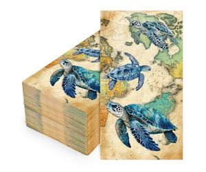 FYSUIMU 50 Pcs Sea Turtle Guest Napkins Vintage Ocean Animal Disposable Napkins Summer Dinner Hand Paper Napkin for Bathroom Birthday Holiday Party Table Supplies