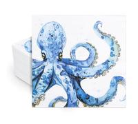 FYSUIMU 50 Pcs Summer Ocean Paper Napkins Blue Watercolor Octopus Disposable Napkins Under The Sea Luncheon Dinner Napkin for Birthday Holiday Party Table Supplies