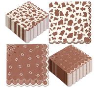FYSUIMU 50 Pcs Western Cowboy Paper Napkins Luncheon Napkin Brown Rodeo Cow Print Disposable Dessert Dinner Hand Napkin for Cowgirl Bachelorette Party Bridal Shower Table Decor