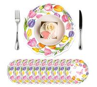 FYSUIMU 50 Sheets Tulip Floral Paper Placemats Watercolor Flower Butterfly Disposable Table Place Mats for Spring Summer Wedding Party Decor Supplies
