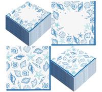 FYSUIMU 50Pcs Blue Ocean Napkins Disposable Paper Napkin Reversible Seashell Starfish Dessert Dinner Hand Napkin for Summer Beach Party Wedding Baby Shower Party Supplies