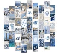 FYSUIMU 50Pcs Coastal Wall Collage Kit Art Print Aesthetic Blue Coastal Beach Surf Wall Decor for Bedroom Dorm Preppy Room Home Decor, 4 x 6 Inch