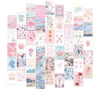FYSUIMU 50Pcs Coastal Wall Collage Kit Pink Blue Coastal Beach Seashell Art Print Preppy Room Decor Aesthetic Pictures for Bedroom Wall Dorm Home Decor, 4 x 6 Inch