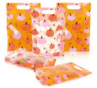 FYSUIMU 50Pcs Fall Candy Bags with Handles Pink Orange Pumpkin Leaves Zip Lock Treat Bags Resealable Plastic Goodie Bag for Autumn Harvest Thanksgiving Party Favors