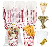 FYSUIMU 50Pcs Halloween Charcuterie Paper Cups with Sticks Bags Twist Ties 14oz Bloody Handprint Disposable Appetizer Cups French Fry Holder for Party Supplies