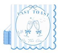 FYSUIMU 50Pcs Last Toast on The Coast Paper Napkin Blue Bachelorette Party Lunch Napkin Stripe Scalloped Disposable Dinner Napkins for Coastal Beach Bach Party Supplies