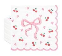 FYSUIMU 50Pcs Pink Bow Scalloped Napkins Bow Cherry Heart Paper Napkin Disposable Dinner Dessert Napkin for Wedding Bridal Baby Shower Birthday Party Supplies