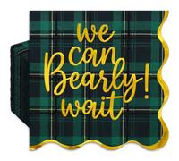 FYSUIMU 50Pcs We Can Bearly Wait Scalloped Paper Napkin Green Plaid Gold Bear Disposable Luncheon Napkins Retro Dinner Hand Napkins for Baby Shower Gender Reveal Party Table Decor
