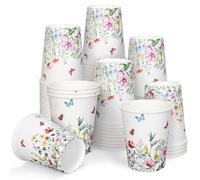FYSUIMU 50Pcs Wildflower Paper Cups 9 oz Disposable Coffee Cups Floral Party Cups for Spring Wedding Bridal Baby Shower Birthday Party Supplies