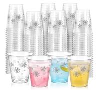 FYSUIMU 50Pcs Winter Plastic Shot Glasses Mini Shot Cups Christmas Silver Snowflake Disposable Clear Drinking Tasting Sample Cup for Xmas Party Supplies, 2 Oz