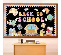 FYSUIMU 52Pcs Back to School Bulletin Board Decoration Set Bus Notebook Crayon Paper Cutouts for First Day of School Classroom Chalkboard Wall Decor