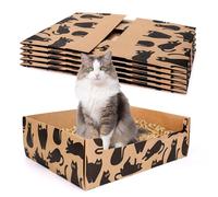 FYSUIMU 5Pcs Disposable Litter Boxes for Cats 15 x 11.4 x 4.7 Inch Foldable Kraft Pet Litter Pan Black Kitty Print Portable Paper Toilet Tray for Travel Multi-Cats Home