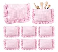 FYSUIMU 6 Pcs Ruffle Makeup Bag Bulk Cosmetic Bag Organizer with Zipper Preppy Toiletry Travel Pouch, Pink White, 8.7 x 7.1 inch, Ruffle Gingham