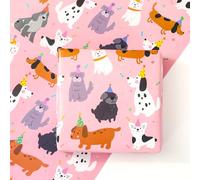 FYSUIMU 6 Sheets Cat and Dog Wrapping Paper - Not Roll - Pink Cute Cartoon Animal Gift Wrap Paper Folded Flat for Pet Lovers Birthday Puppy Kitten Party Supplies, 19.7 x 27.6 Inch
