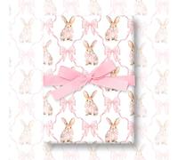 FYSUIMU 6 Sheets Easter Bunny Wrapping Paper - Not Roll - 1st Birthday Cute Pink Bow Rabbit Gift Wrap Paper Folded Flat for Easter Spring Party DIY Crafts, 19.7 x 27.6 Inch