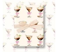 FYSUIMU 6 Sheets Martini Wrapping Paper - Not Roll - Pink Bow Martini Glasses Gift Wrap Paper Folded Flat for Martini Bachelorette Party Birthday DIY Crafts, 19.7 x 27.6 Inch