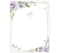 FYSUIMU 60 Sheets Floral Butterfly Stationery Letterhead Paper Watercolor Lavender Flower Letter Writing Paper Single-Sided Note Greeting Paper for Spring Invitation Office Printing, 8.5 x 11 Inch