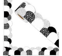 FYSUIMU 65.6 Ft Composition Notebook Bulletin Board Border Black White Boho Dot Scalloped Die Cut Border Trim Roll for Back to School Party Home Classroom Decor