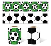 FYSUIMU 65.6 Ft Soccer Ball Bulletin Board Border Green Black White Soccer Die Cut Border Trim for Sports Party Home Classroom Wall Decoration, 2 Rolls