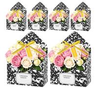 FYSUIMU 6Pcs Back to School Floral Envelope Boxes Black Composition Notebook Paper Treat Boxes with Cards Ribbon Flower Bouquet Packaging Box for Teacher Appreciation Classroom Party Favors