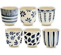 FYSUIMU 6Pcs Blue Floral Tea Cup Vintage Chinoiserie Flower Ceramic Coffee Mug Small No Handle Teacup for Matcha Latte Juice