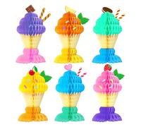 FYSUIMU 6Pcs Ice Cream Honeycomb Centerpiece Colorful Sundae Table Centerpiece Sweet Summer Paper Honeycomb Ball Ornament for Home Party Tabletop Decor