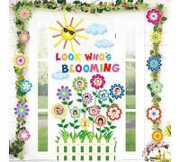 FYSUIMU 73Pcs Spring Classroom Door Decoration Bulletin Board Set Colorful Flower Blooming Growth Mindset Paper Cutouts for School Classroom Chalkboard Wall Door Photo Decor