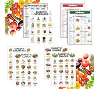 FYSUIMU 8Pcs Diabetes Meal Plan & Nutrition Guide Laminated Diabetes Food List Educational Poster for Breakfast Lunch Dinner Snack Beverages Diabetic Management