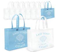 FYSUIMU 8Pcs Last Toast on The Coast Non-Woven Bags with Handles Reusable Blue White Shell Tote Goodie Bags for Beach Bachelorette Bridal Shower Party Favors Supplies