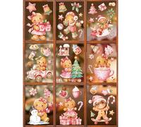 FYSUIMU 9 Sheets Christmas Window Cling Sticker Pink Gingerbread Man Reusable Window Decals for Holiday Party Home Classroom Decor