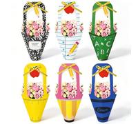 FYSUIMU Back to School Floral Gift Bag with Handle 6 Designs Composition Notebook Pencil Flower Bouquet Holder with Cards and Ribbon for Teacher Appreciation Gifts Classroom Party Decor