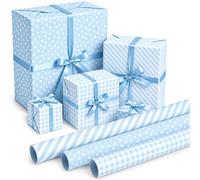 FYSUIMU Blue Wrapping Paper 9 Sheets Folded Flat, Plaid Striped Dot | - Not Roll - Gift Wrap Paper, for DIY Crafts Wedding Birthday Party, 19.7 x 27.6 Inch