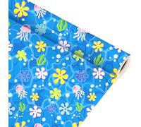 FYSUIMU Cartoon Sponge Wrapping Paper - Mini Roll - 17 In x 32.8 Ft Blue Ocean Flower Bubble Jellyfish Gift Wrap Paper for DIY Crafts Birthday Under The Sea Party