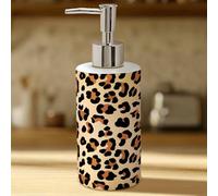 FYSUIMU Cheetah Print Soap Dispenser Refillable Liquid Container Brown Leopard Glass Soap Dispenser with Pump for Bathroom Kitchen Countertop Decor
