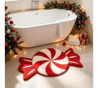FYSUIMU Christmas Bathroom Rug Bath Mat, Red White Candy, 15.7 x 26.9 Inch | Absorbent, Non-Slip Shower Rug, Front Door Mat, for Winter Xmas Home Room Entrance Decor