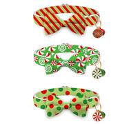 FYSUIMU Christmas Cat Collar Red Green Stripes Polka Dot Candy Collar with Breakaway Bell Bow Adjustable for Winter Girls Boys Cats Small Pets