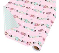 FYSUIMU Christmas Wrapping Paper - Mini Roll - 17 In x 32.8 Ft Pink Nutcracker Cartoon Double-Sided Gift Wrap Paper for DIY Crafts Xmas Holiday Birthday Party Decor