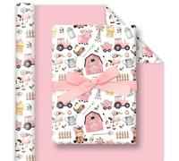 FYSUIMU Farm Animal Wrapping Paper - Mini Roll - 17 Inch x 32.8 Ft Pink Barnyard Gift Wrap Paper Double-Sided Art Paper for Home Party DIY Crafts Supplies