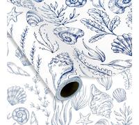 FYSUIMU Ocean Wrapping Paper - Mini Roll - 43.2cm x 100.2m Sea Animals Coral Starfish Shells Wrapping Paper for Summer Baby Shower Birthday Party Wrapping Paper