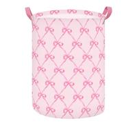 FYSUIMU Pink Bow Laundry Hamper Bowknot Clothes Basket Coquette Cute Storage Bin with Handles for Bathroom Bedroom Dorm Organizer