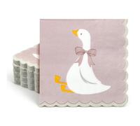 FYSUIMU Silly Goose Cocktail Napkins Dusty Pink Bow Goose Paper Napkins Scalloped Edge Disposable Decorative Beverage Napkin for Baby Shower Gender Reveal Birthday Party Decor Supplies, 50 Pcs