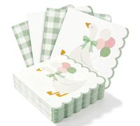 FYSUIMU Silly Goose Scalloped Paper Napkins Sage Green Gingham Plaid Luncheon Napkin Disposable Dessert Dinner Hand Napkin for Baby Shower Birthday Party Supplies, 50 Pcs