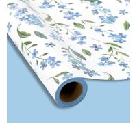 FYSUIMU Spring Wrapping Paper -Mini Roll- 17In x 32.8Ft Forget-Me-Not Floral Gift Wrap Paper Double Sided Blue Flower Craft Paper for Birthday Party Packing Supplies