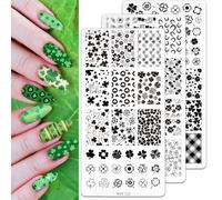 FYSUIMU St Patrick's Day Nail Art Stamping Plates Set Lucky Clover Design Nail Art Plate for Irish Holiday DIY Printing Manicure Salon 3 Pieces