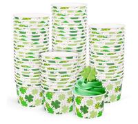 FYSUIMU St. Patrick's Day Paper Bowl Disposable Shamrock Bowls Green Plaid Polka Dot Lucky Clover 9 Oz Ice Cream Dessert Food Treat Paper Cups for Irish Holiday Party Favor Supplies, 50 Pcs