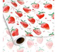 FYSUIMU Strawberry Bow Wrapping Paper Mini Roll 43.2cm x 100cm Bow Wrapping Paper Art Paper for Coquette Baby Shower Birthday DIY Crafts